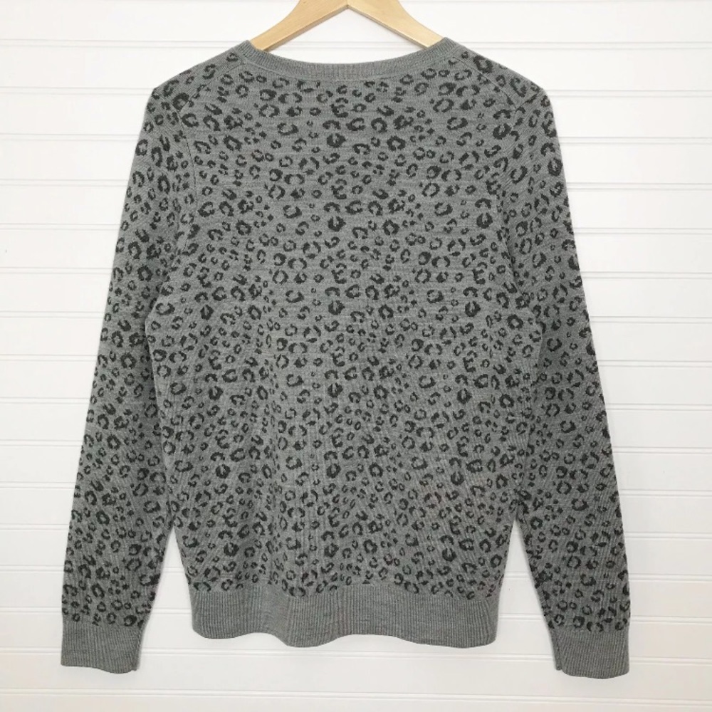 LOFT Gray Leopard Print Wool Blend Sweater Large - Picture 2 of 7